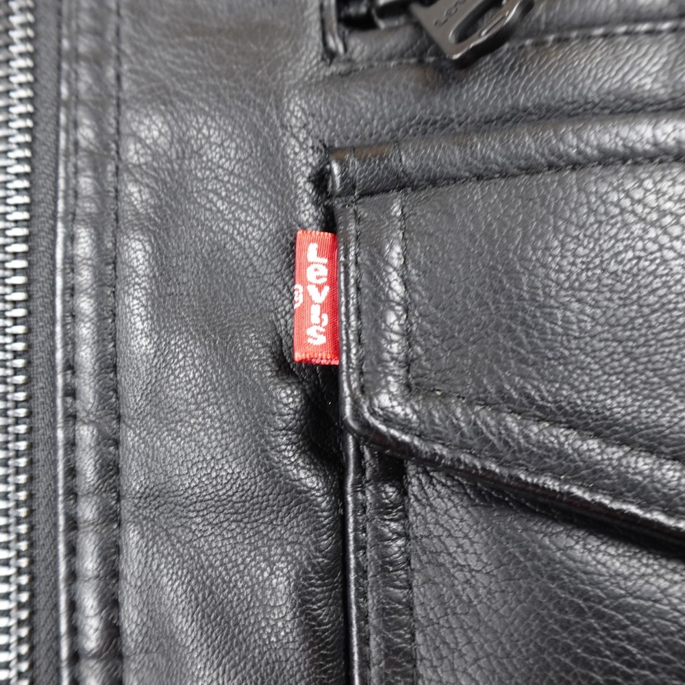 NEW Levis Jacket Mens XL Black Faux Leather Sherpa Lined Zip Trucker Bomber Coat - Picture 5 of 12